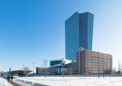 Het gebouw van de Europese Centrale Bank in Frankfurt