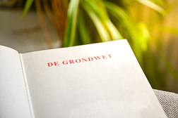 Boek met daarop de tekst "De grondwet"